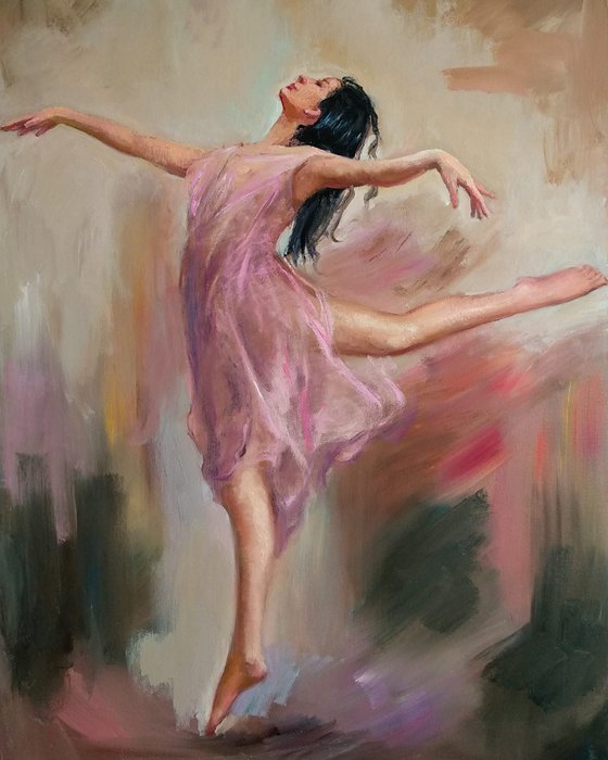 Dancing Woman Ballerina Large Oil Painting