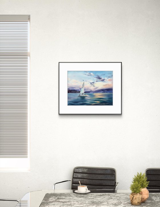 Yacht in the sea at sunset #6