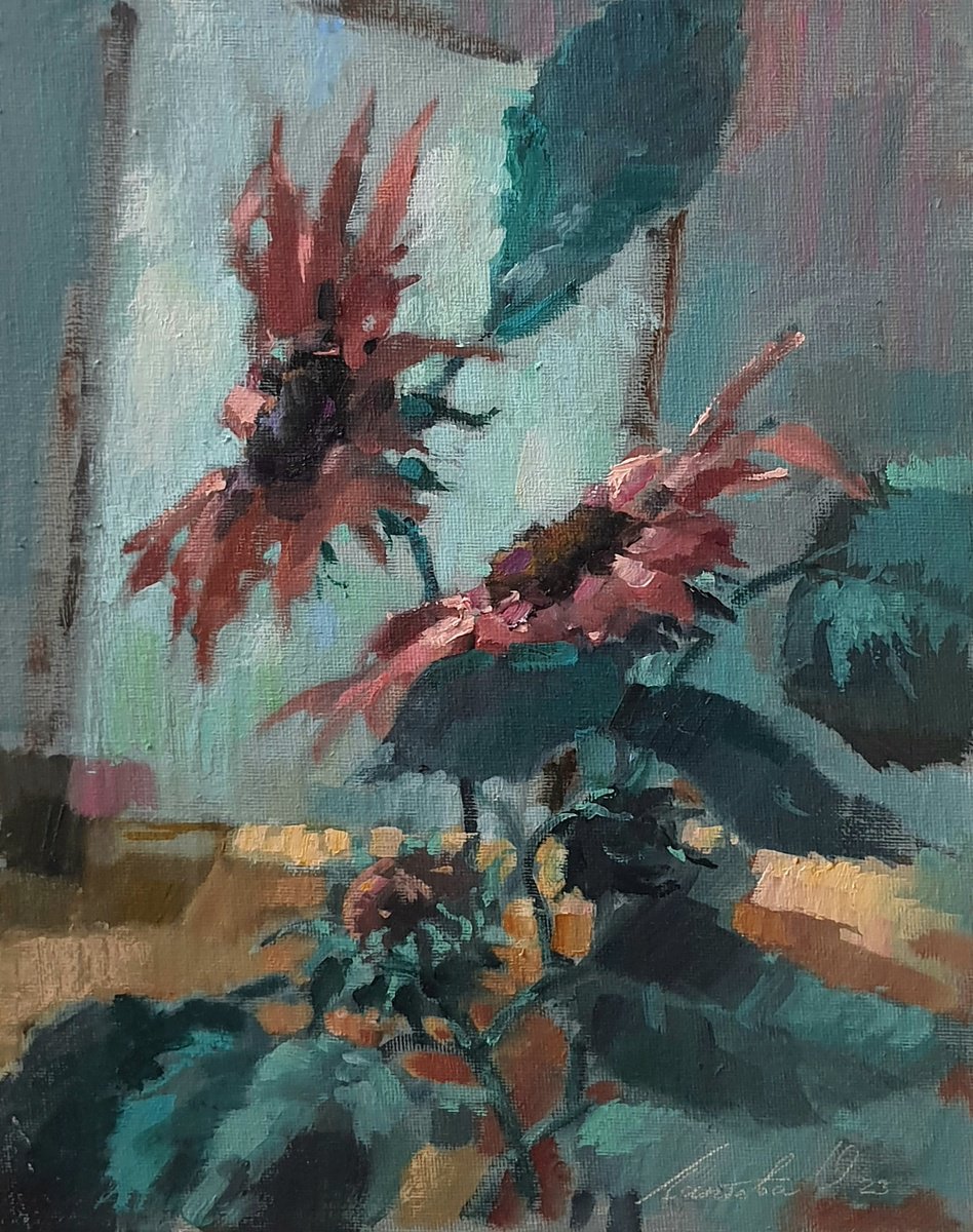 Impressionistic Botanical Oil Painting By Olha Laptieva, 10 X 12", Pink Flower, Original Artwork
