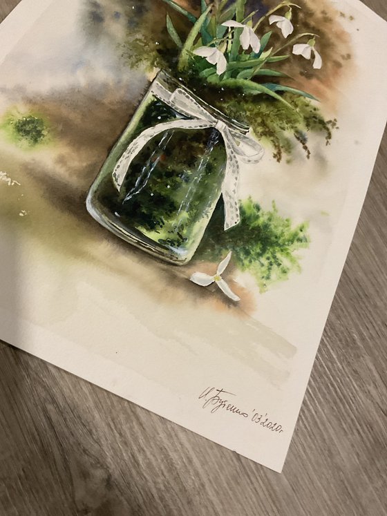 Snowdrops, original watercolour painting