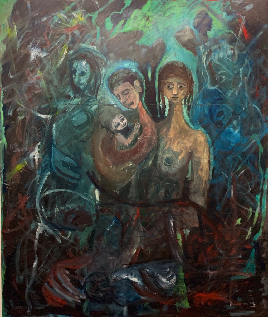 Expressive Oil Painting , Family Of Three By Ryan Louder, 48 X 60, Artwork For Sale On Artfinder
