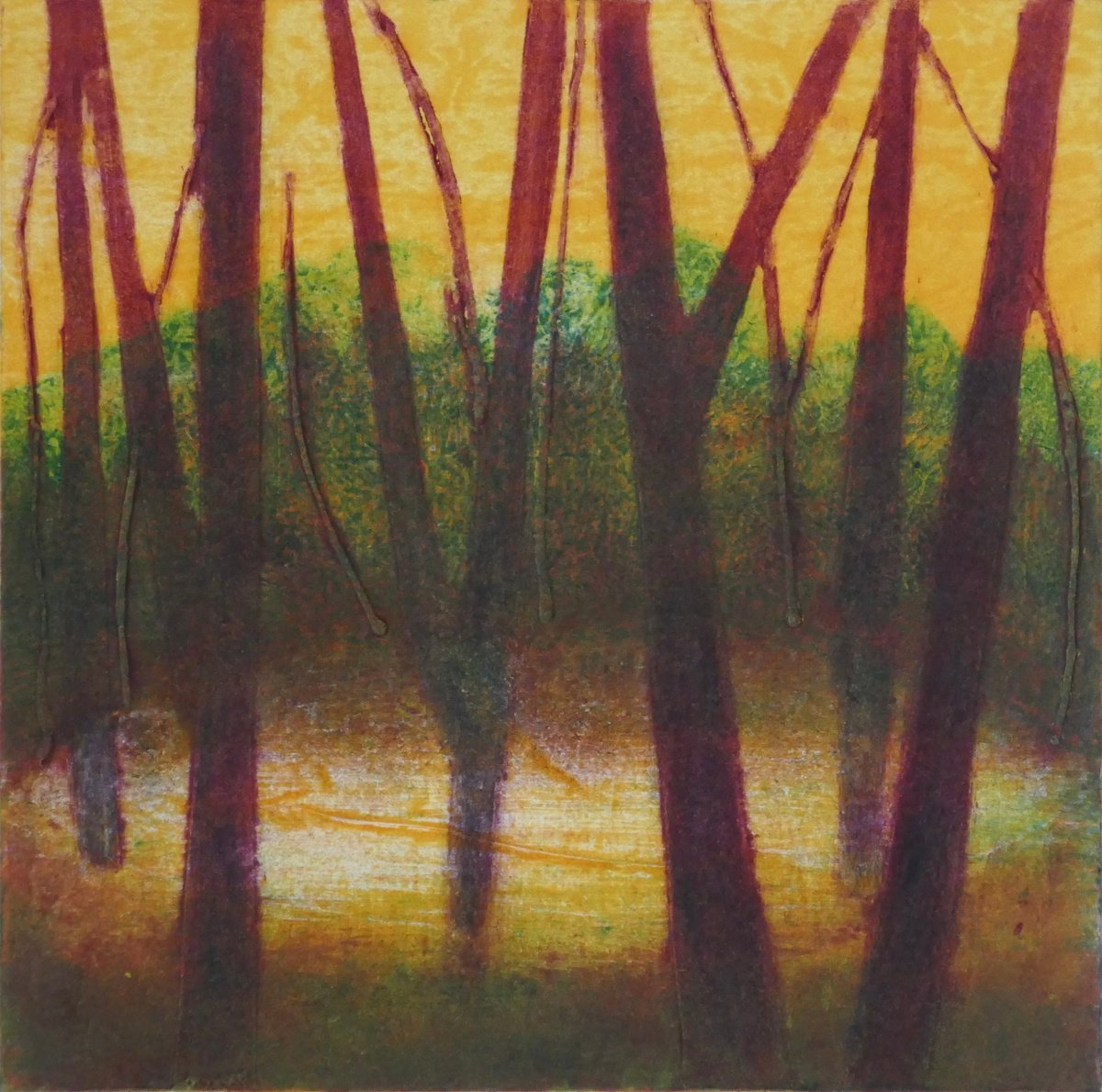 Expressive Landscape Limited Edition Print By Sue Roe, 9 X 9", Forest Bathing, Original Artwork