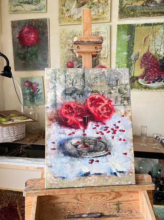 Red Pomegranates Wine Glass