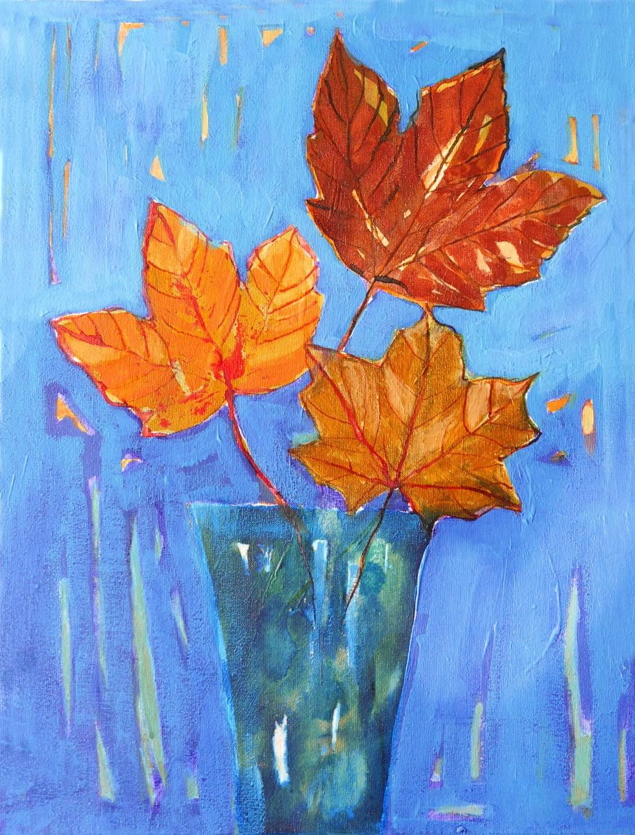 three autumn leaves by Ewa Dabkiewicz