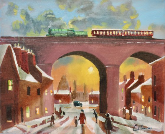 winter street scene light through the arches