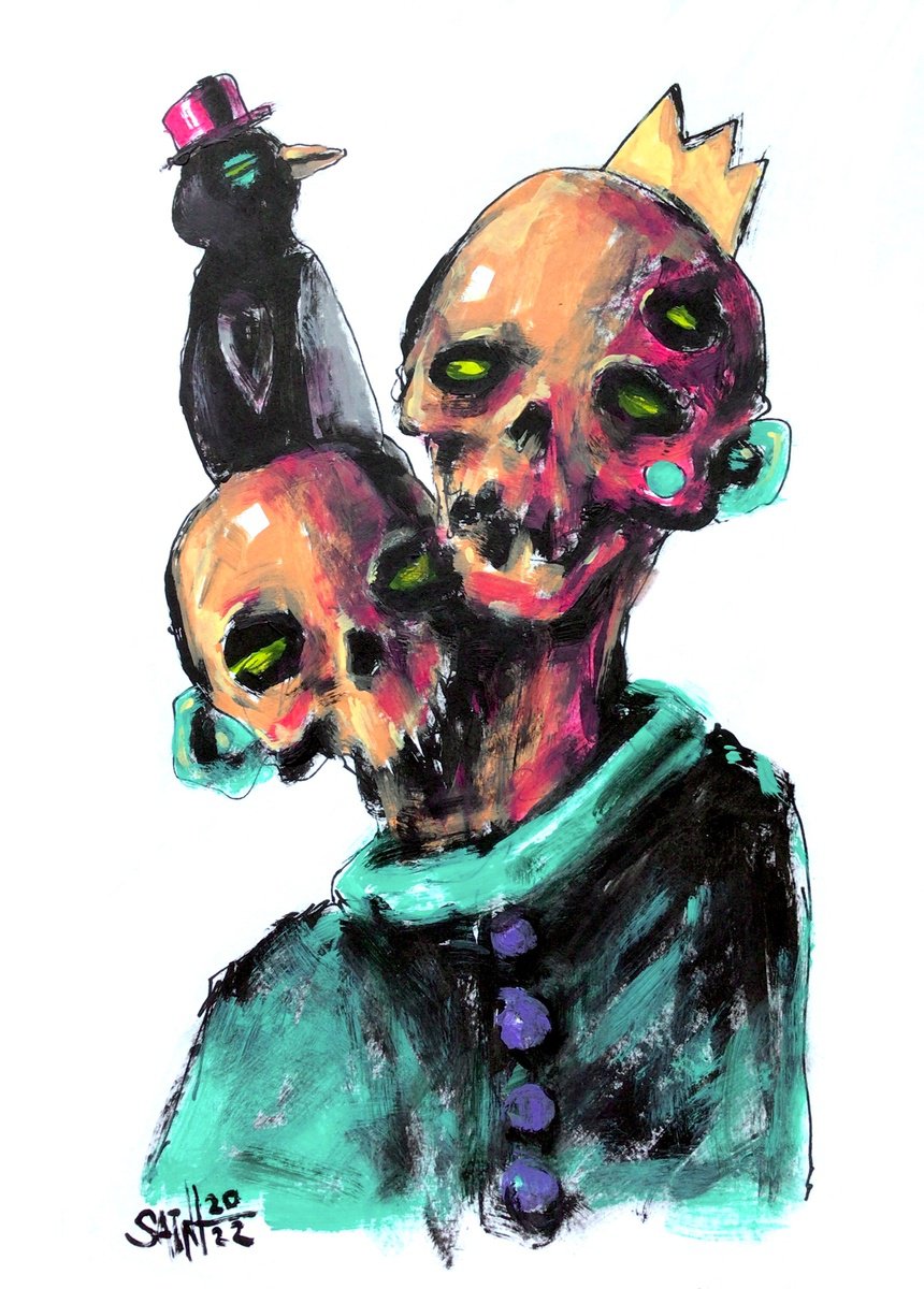 #86 Zombies portrait painting original art, Horror Naive Outsider Folk Art Brut Strange ac... by Ruslan Aksenov