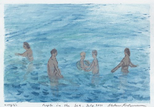 People in the Sea I, July 2016, acrylic on paper, 20 x 28,6 cm by Alenka Koderman