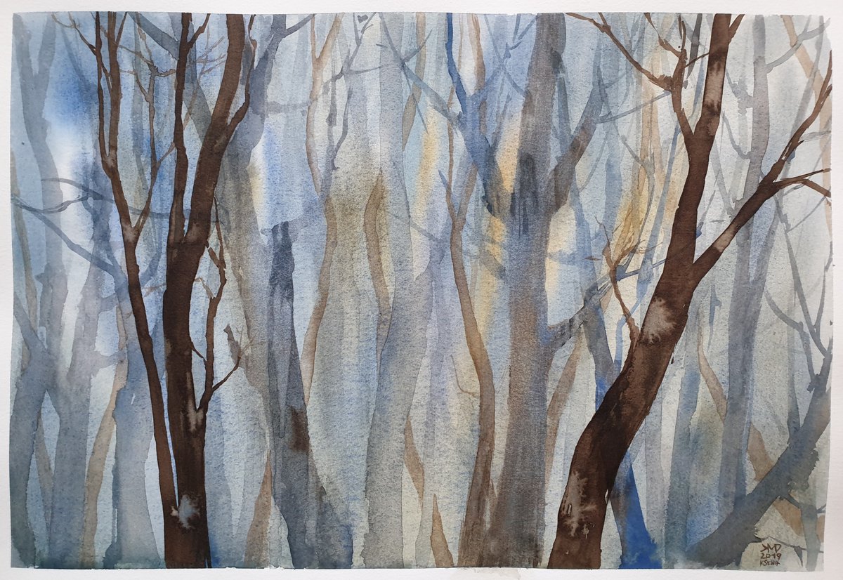 Illustrative Landscape Watercolour By Ksenia June, 20 X 14", Rain Rain Rain Forest, Original Artwork