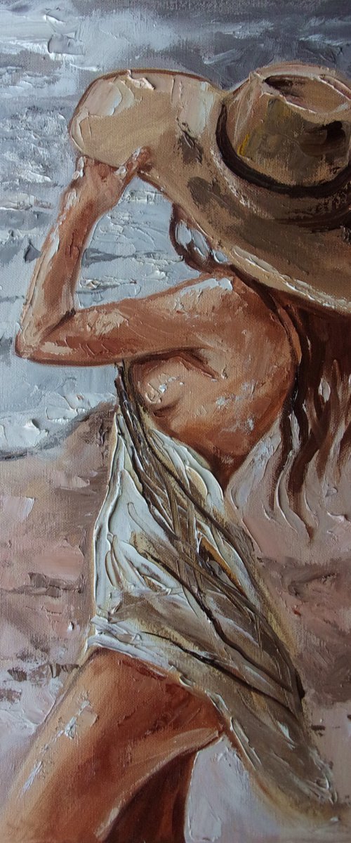" BREEZE ... "- SKY SEA SAND liGHt  ORIGINAL OIL PAINTING, GIFT, PALETTE KNIFE by Monika Luniak