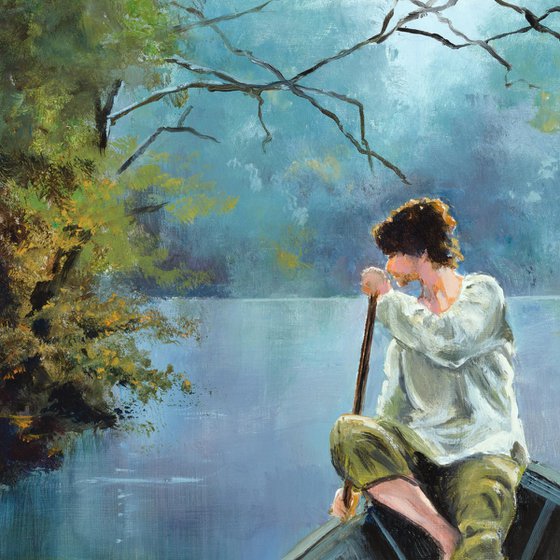 Young man on a river boat