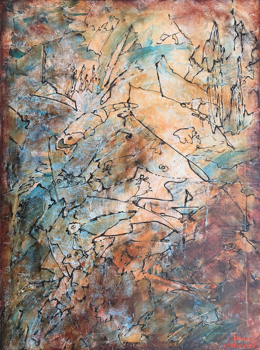 Abstract Oil Painting By Diana Malivani, 24 X 31, Le Charme Ancien, Original Artwork