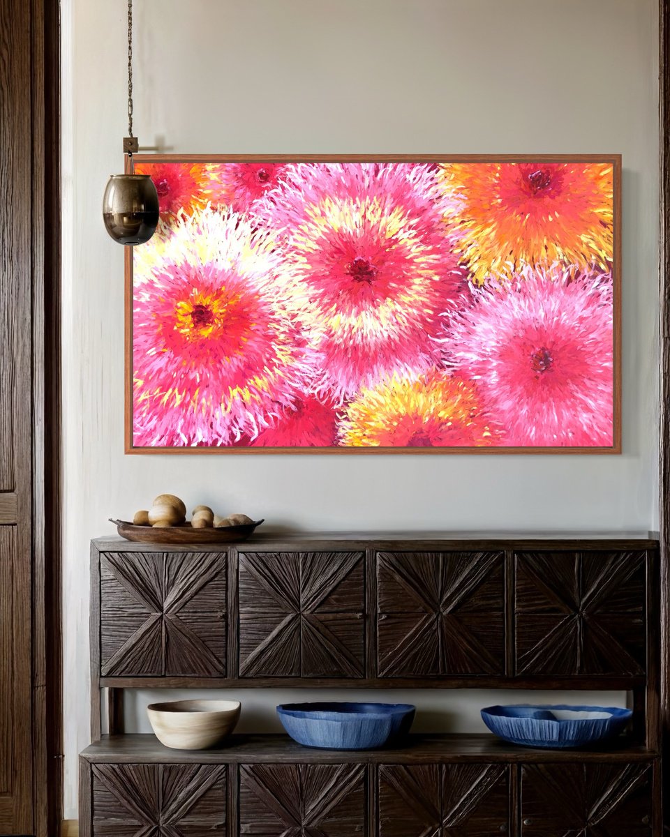 Impressionistic Botanical Oil Painting By Volodymyr Smoliak, 43 X 26", Warm Flower Beauty, Original Artwork