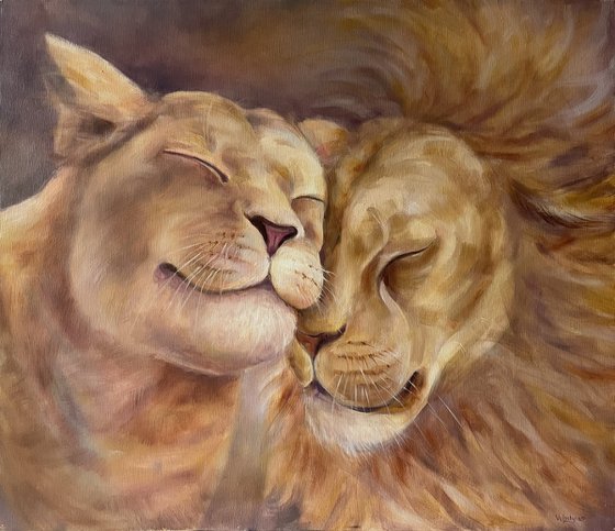 "Lions love". Original oil painting
