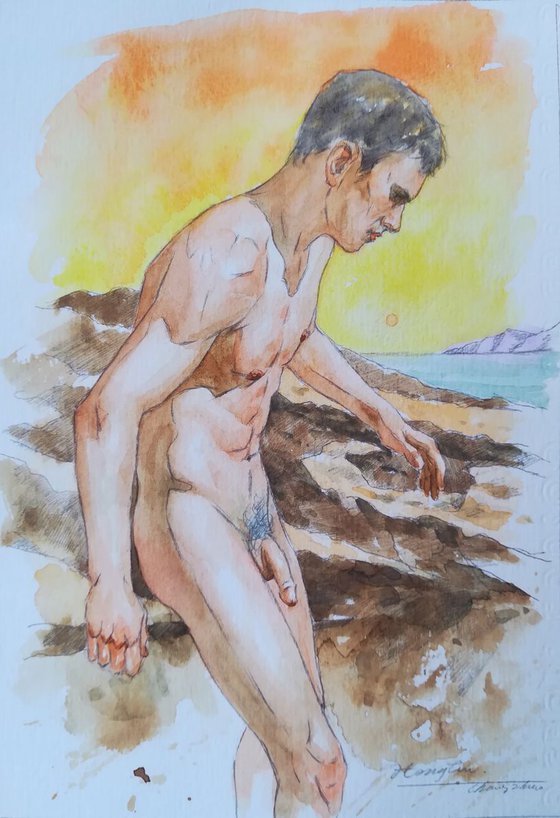 watercolor painting - A young man #18409