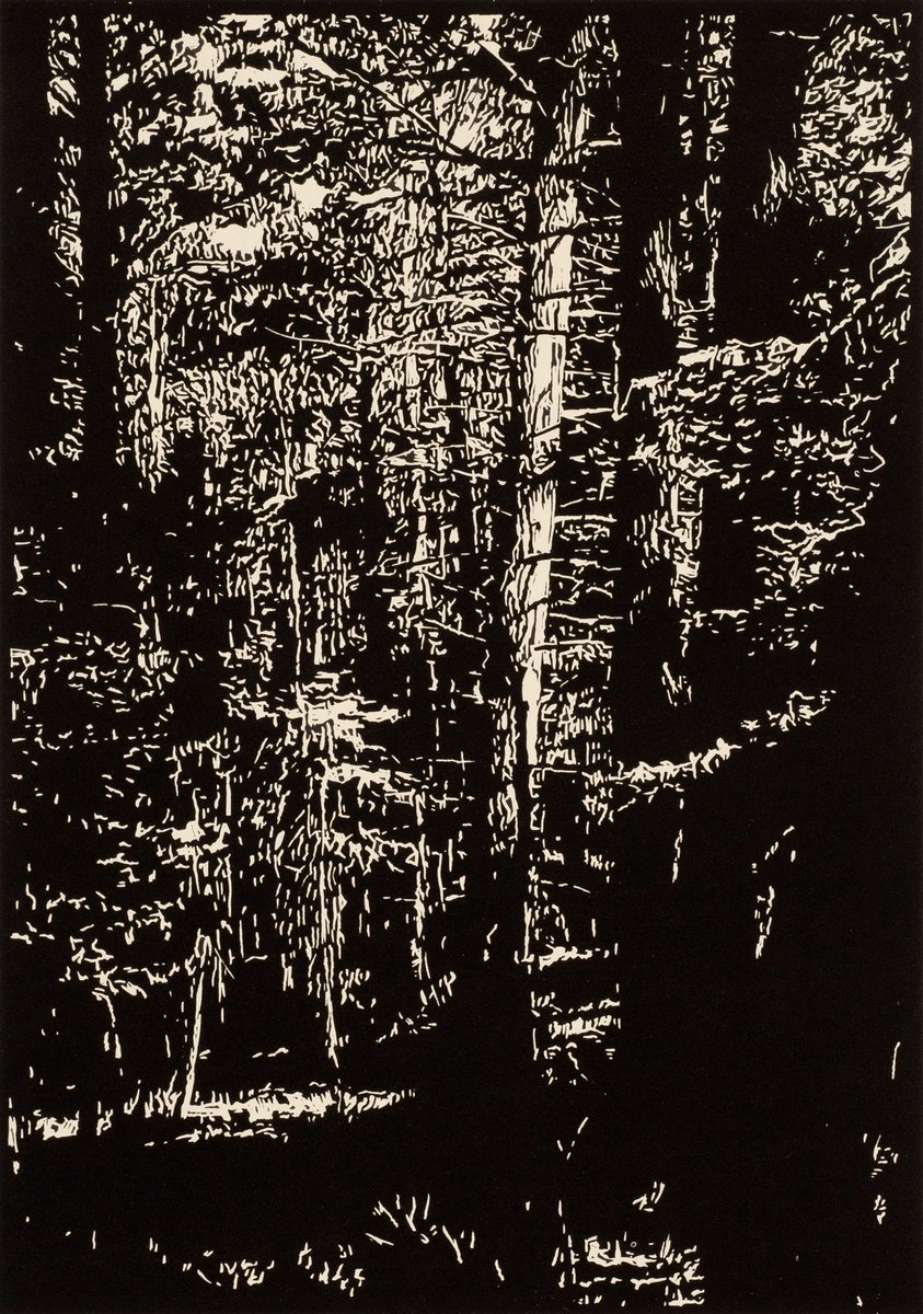 Impressionistic Landscape Linocut By David Conn, 15 X 22, Above Iron Gate, Original Artwork