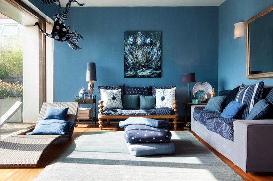 Large Spontaneous Dark Blue Angel Series Painting By KLOSKA
