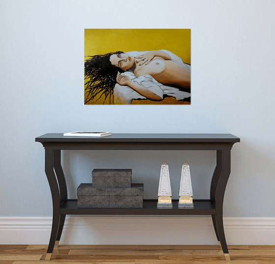 Golden dream - original painting - portrait - erotic