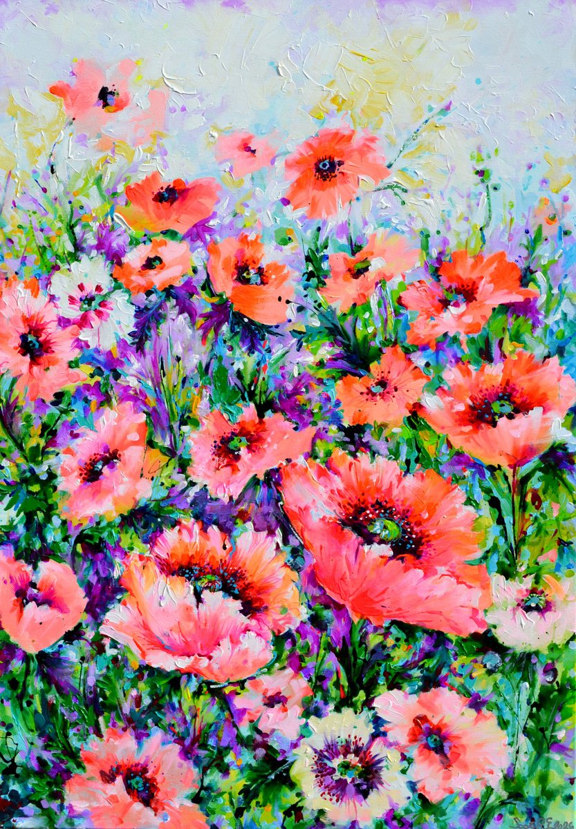 Oriental Poppies - Concert In Pink And Orange By Soos Roxana Gabriela, 28 X 39, Artwork For Sale On Artfinder