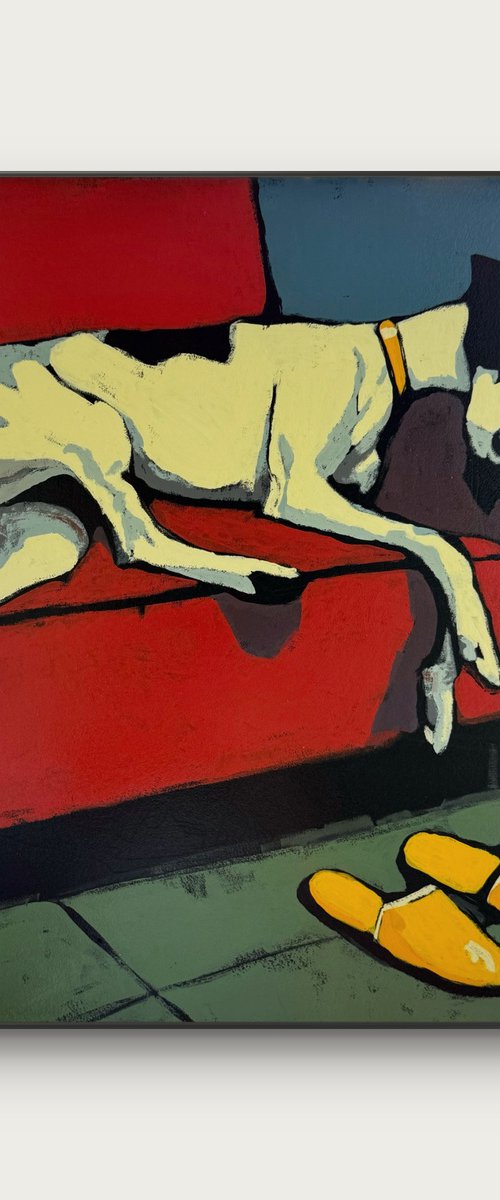 Dog Resting on Sofa by Daria Baklykova