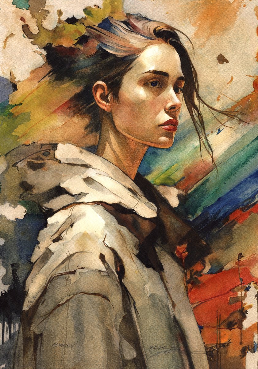 Impressionistic Portrait Watercolour By Reme Jr., 9 X 13", Beautiful Girl Lxix, Original Artwork