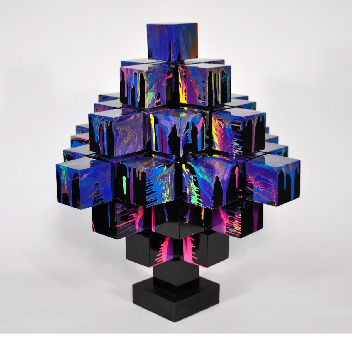 Geometric Abstract Wood Sculpture By Dmytro Shavala, 20 X 20, Liquid Formation, Original Artwork