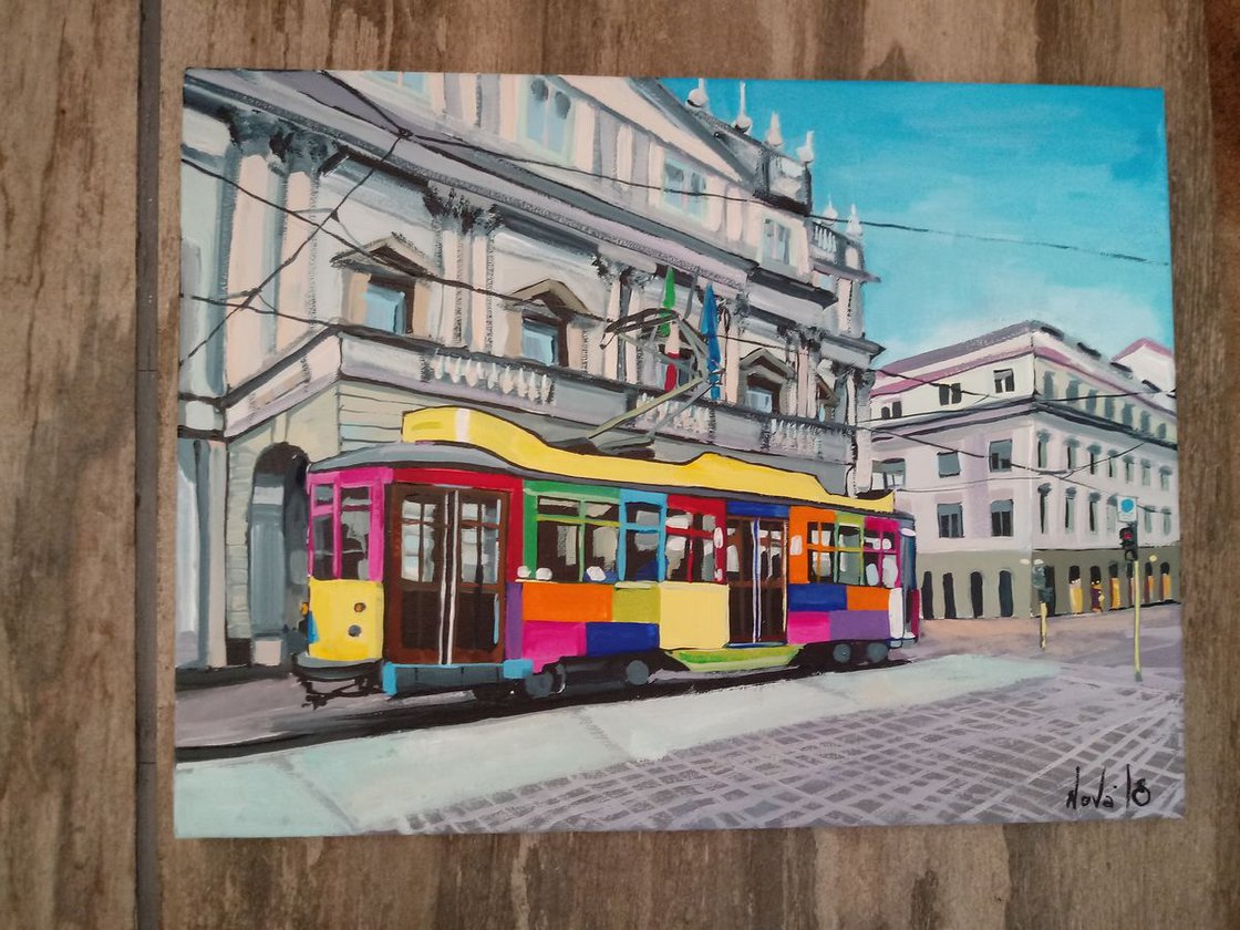 Milano tram Acrylic painting by Jelena Nova