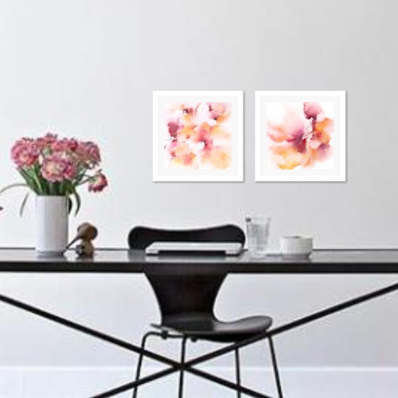 Watercolor floral wall art, Diptych "Spring wind"