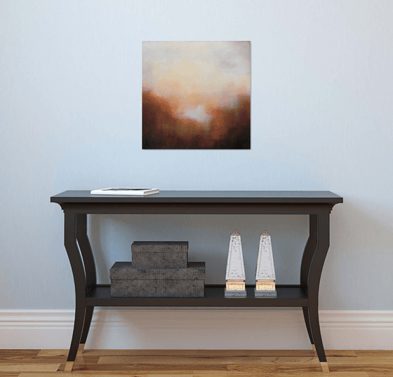 One Golden Sunrise 50X50 cm in frame - gold particles original oil painting landscape gift modern urban art office art decor home decor gift idea