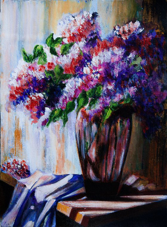 Lilac Vase and Violet Satin , Still Life