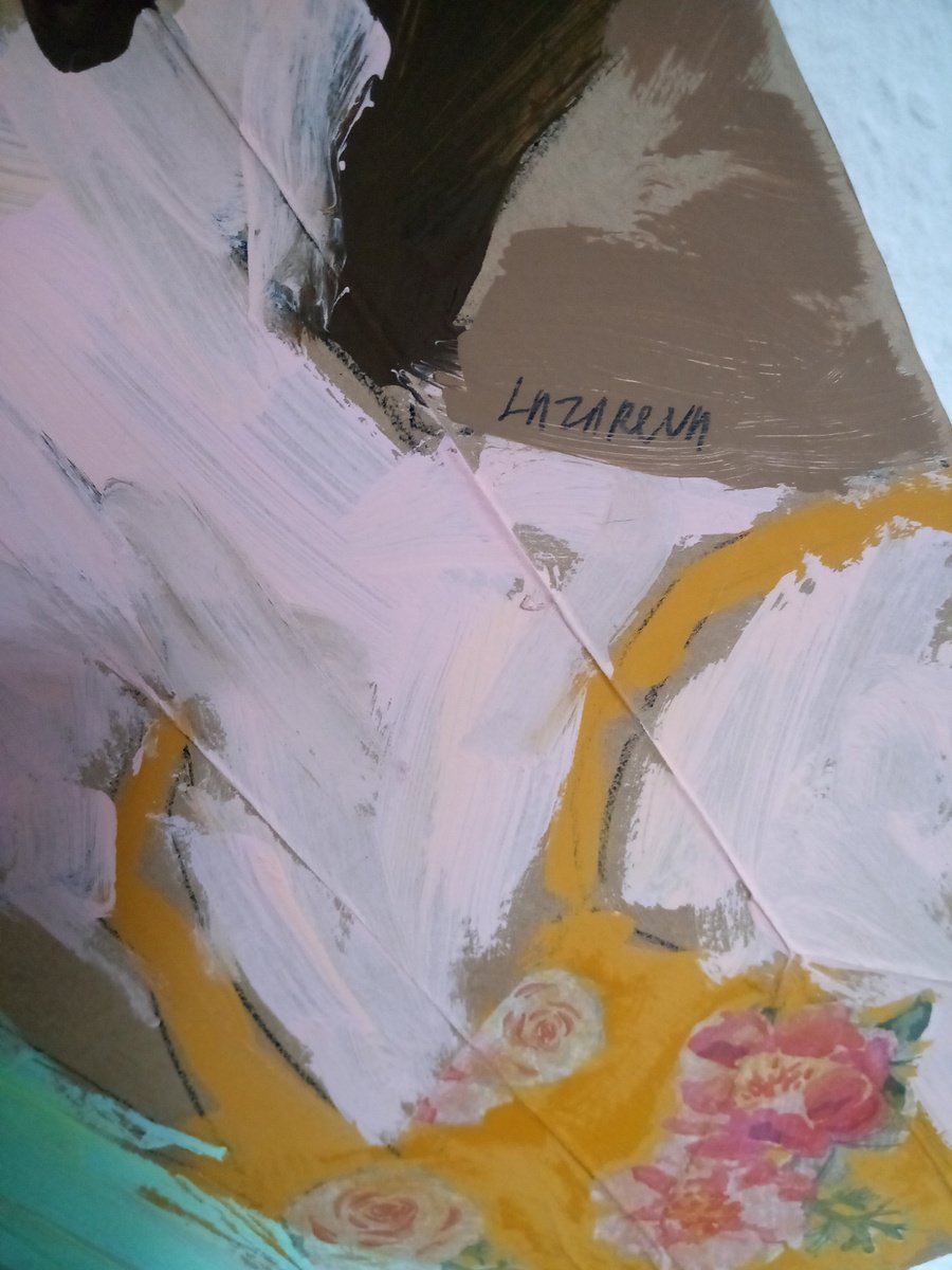 Expressive Portrait Acrylic Painting By Valerie Lazareva, 20 X 20", #37/24 Tiger Cat With Me, Original Artwork