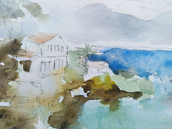 Greece. Etude by the sea. Original watercolour painting.