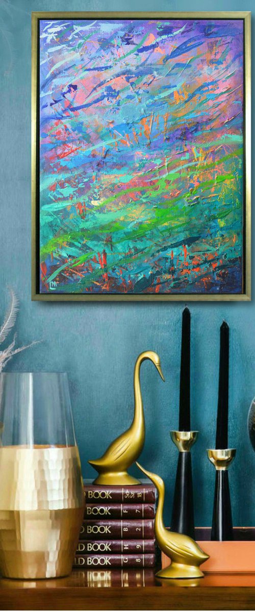 The Depths - blue and green abstract by Lisa Mann