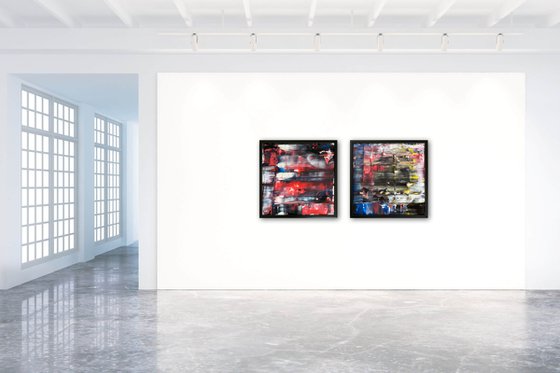 "Come Home To Me" - Original PMS Abstract Diptych Acrylic Paintings On Plexiglass, Framed - 52" x 26"