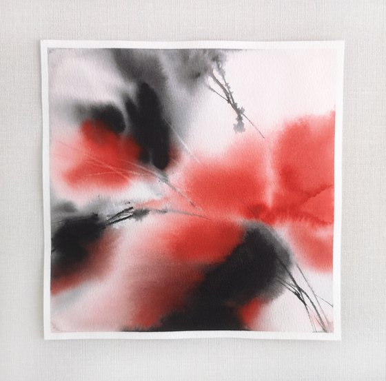 Black and red abstract flowers Set of 4