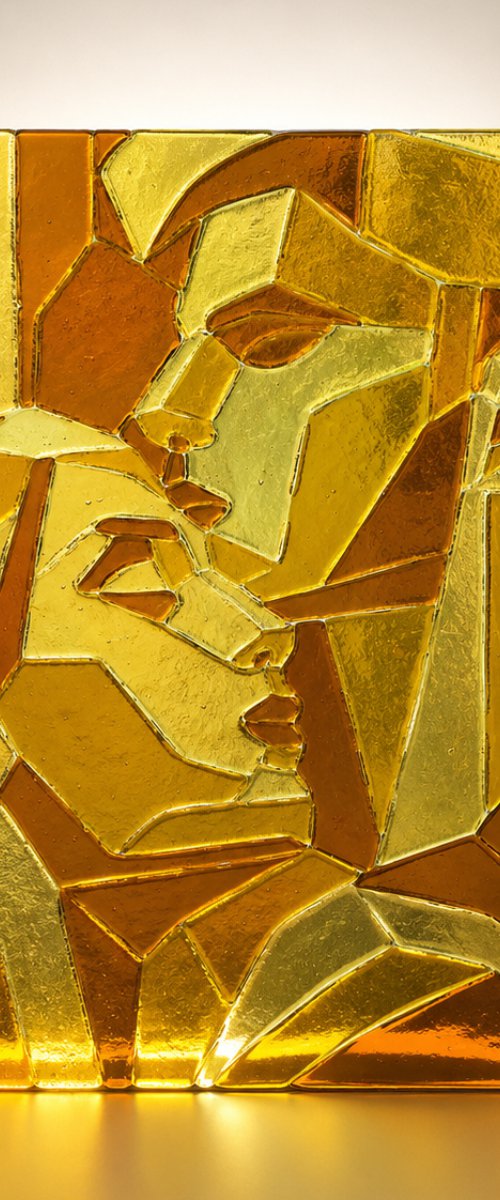 Amber Lovers, Fused Glass Portrait by Oksana Saladino