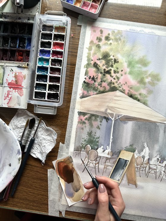 Under a pink chestnut tree