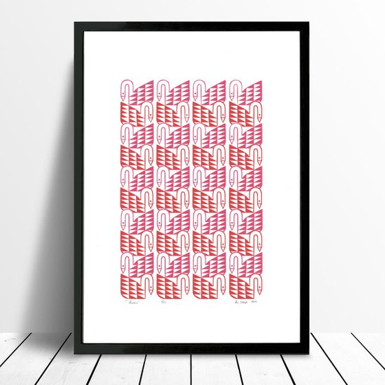 Swans in Pink and Red - Unframed - FREE Worldwide Delivery