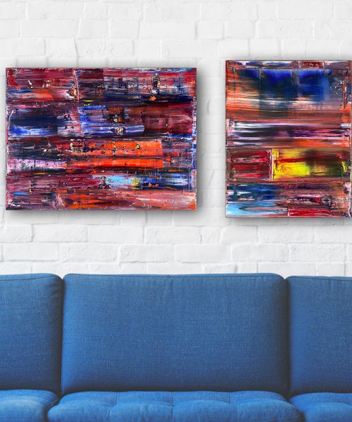 "Love At First Sight" - FREE USA SHIPPING + Save As A Series - Original PMS Abstract Diptych Oil Paintings On Canvas - 40" x 20" by Preston M. Smith (PMS)