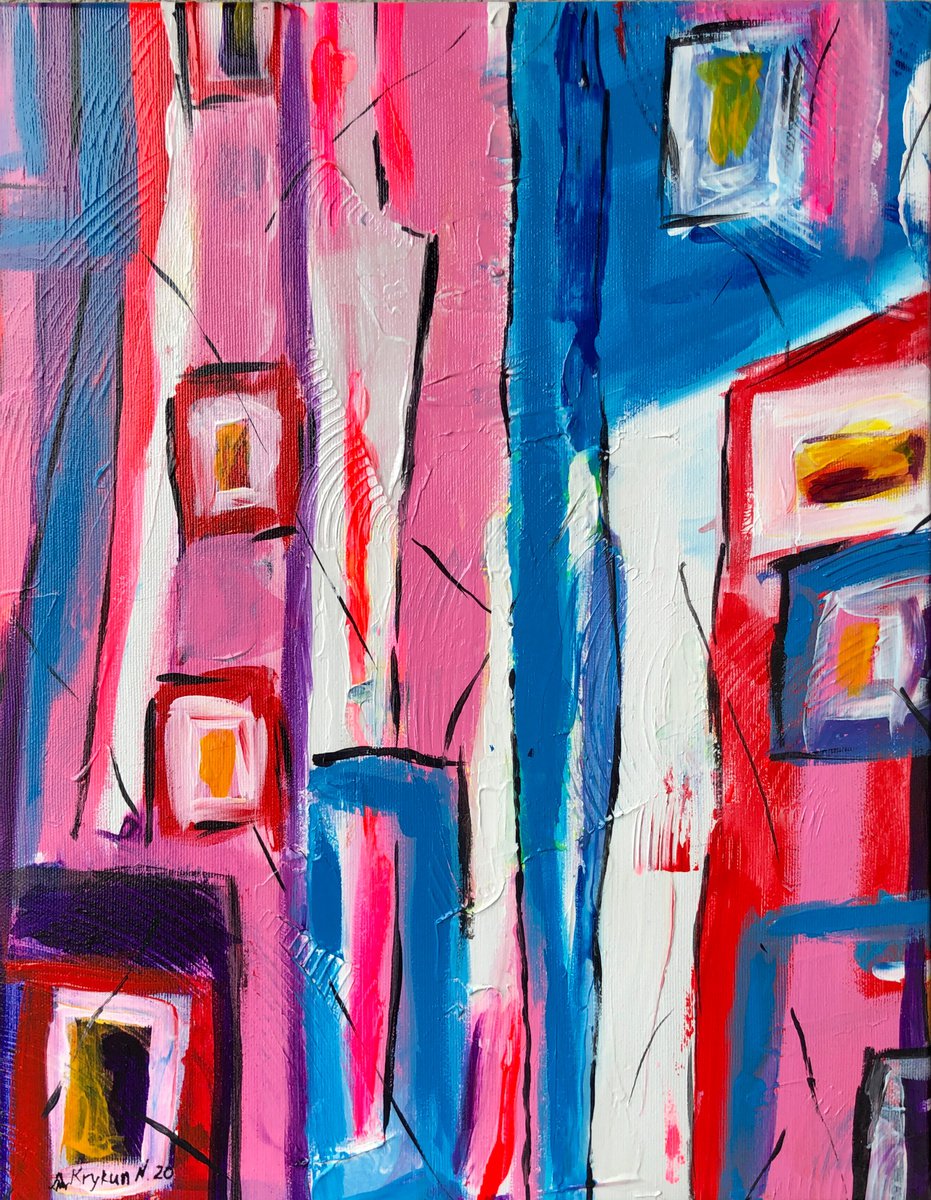 -?Sonnet-, pink, blue, white, red abstraction by Nataliia Krykun