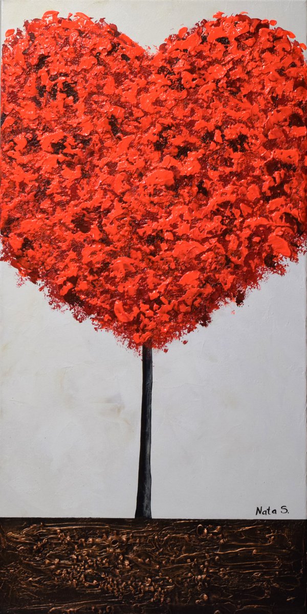 Heart Tree, Abstract Red Tree Painting, Mixed Media Art by Nataliya Stupak