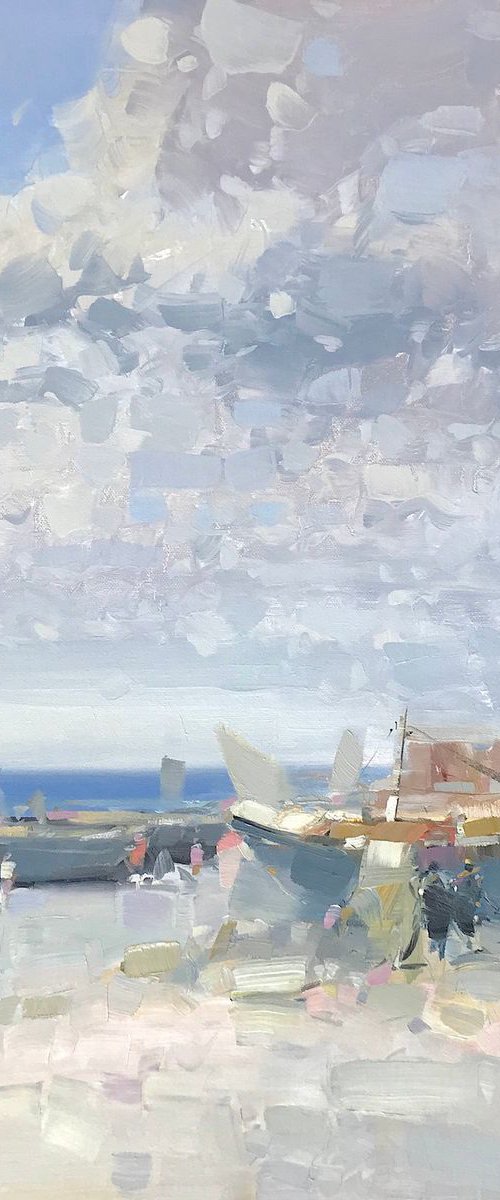 Boats on the Shore, Original oil painting, Handmade artwork, One of a kind by Vahe Yeremyan