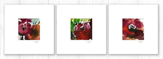Abstract Florals Collection 10 - 3 Flower Paintings in mats by Kathy Morton Stanion