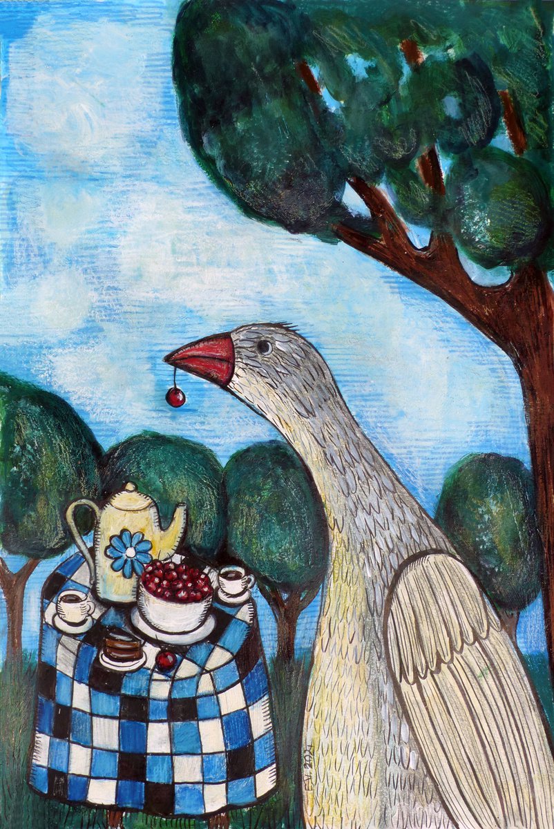 Tea party with a goose by Elizabeth Vlasova