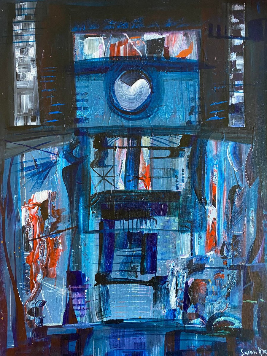 Abstract Acrylic Painting By Samah Kthar, 16 X 20", Indigo Child, Original Artwork