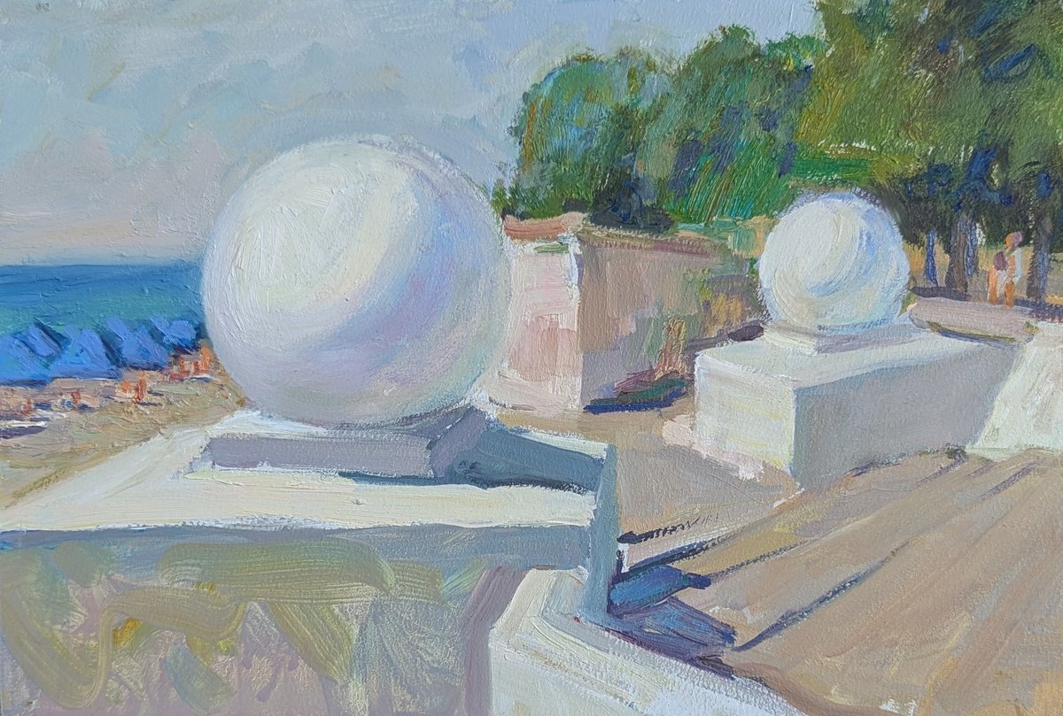 Impressionistic Landscape Oil Painting By Olga Samar, 12 X 8", Lanzheron. City Beach., Original Artwork