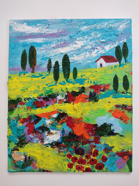 Tuscany - abstract landscapelovers - acrylic painting on canvas board - gift for lovers - tuscany italy lovers