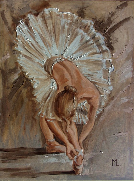 " SILENCE... " ballerina liGHt ballet ORIGINAL OIL PAINTING, GIFT, PALETTE KNIFE