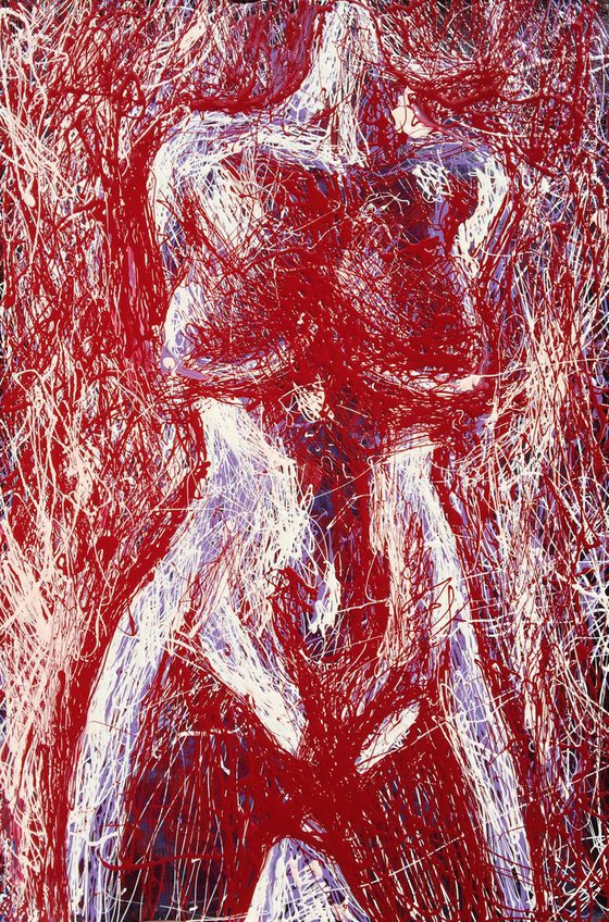 Red & white abstract nude #2. 40X60cm