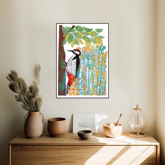 Woodpecker and Flowers