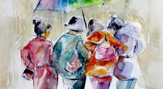 Girlfriends under the umbrella